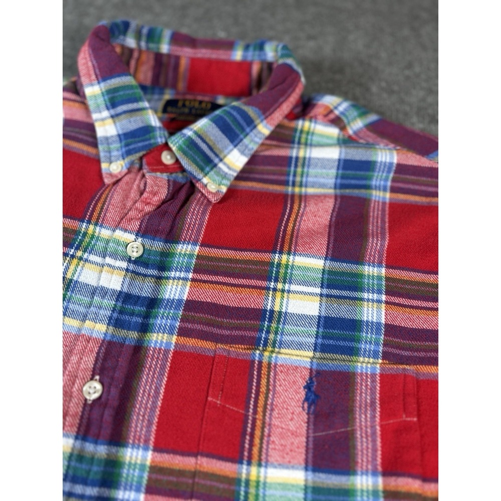 Polo Ralph Lauren XXL Performance Flannel Shirt Classic Fit Plaid Blue Red